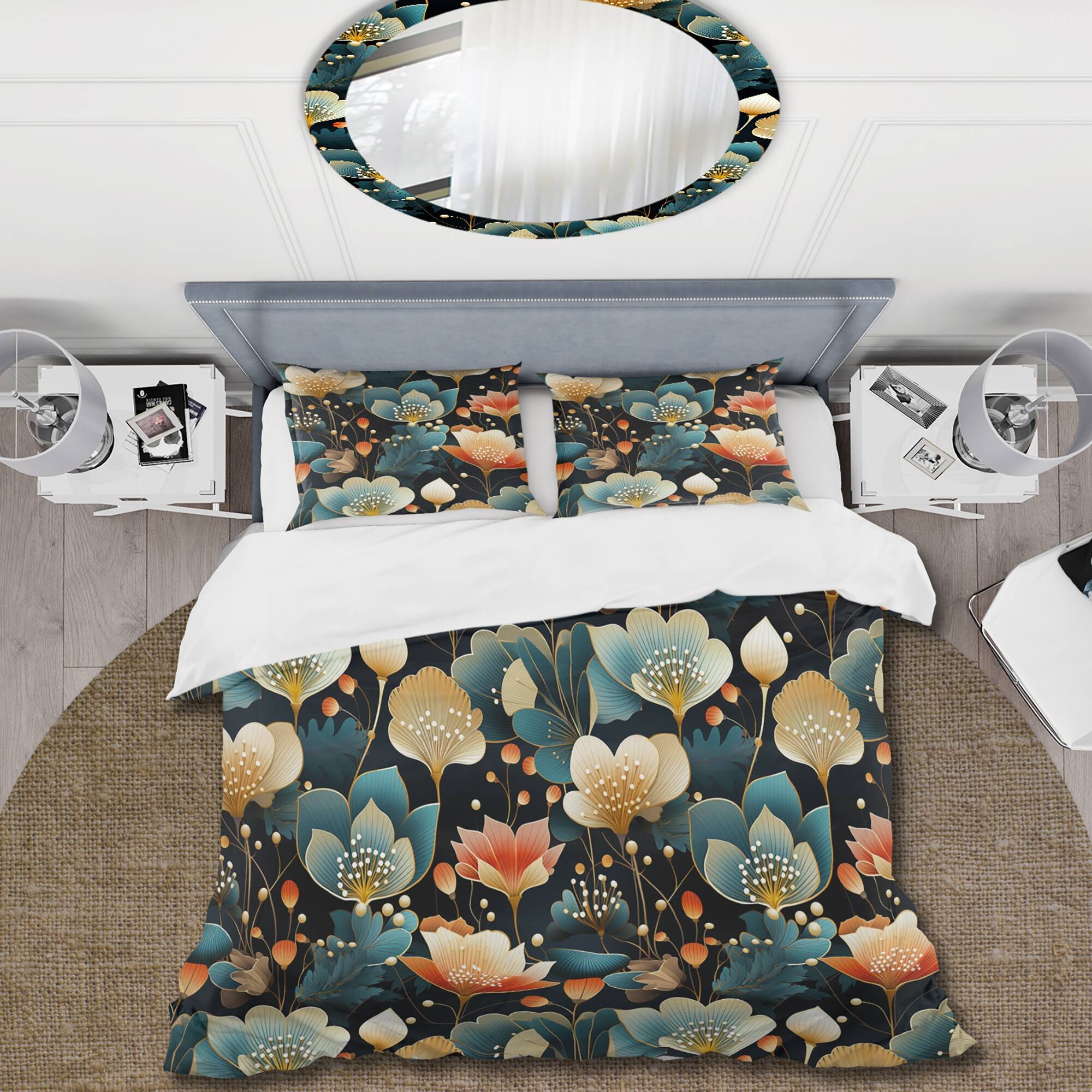 Designart "1950S Miami Deco Petal Splendor I" Orange Floral Bedding